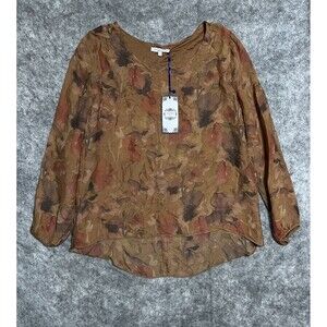 Tempo Paris High Low Blouse Women’s L Top Multi Floral Romantic Sheer Italy NWT